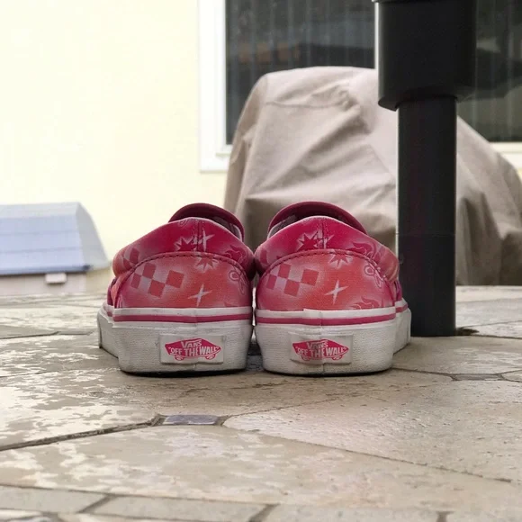 VANS Pink White Tie-Dye Slip-On Slide Tennis Shoes (Unisex) - Picture 8 of 10